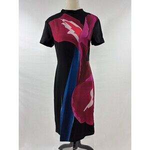 Ted Baker Column Dress Black Bright Flowers Size 2 4 High Neck Lined Maxi Sheath